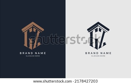 initials GZ logo with pillar element. Best for law firm company, legal, lawyer vector monogram design.