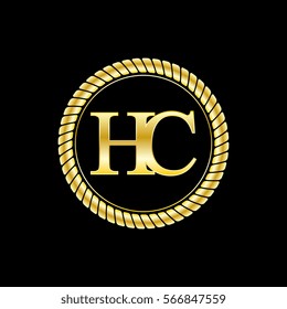initials h and c logo luxurious golden letters with gold rope
