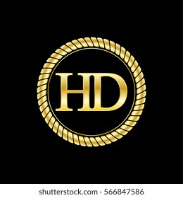 initials h and d logo luxurious golden letters with gold rope