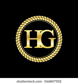 initials h and g logo luxurious golden letters with gold rope