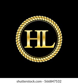 initials h and l logo luxurious golden letters with gold rope