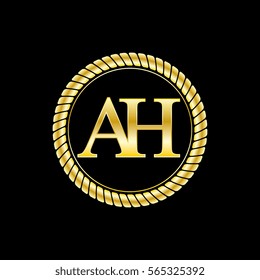initials a and h logo luxurious golden letters with gold rope