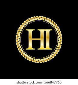 initials h and i logo luxurious golden letters with gold rope