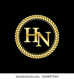 initials h and n logo luxurious golden letters with gold rope