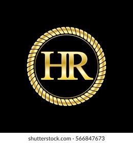 initials h and r logo luxurious golden letters with gold rope