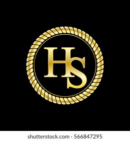 initials h and s logo luxurious golden letters with gold rope