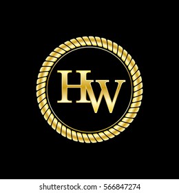 initials h and w logo luxurious golden letters with gold rope