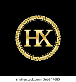 initials h and x logo luxurious golden letters with gold rope