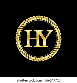 initials h and y logo luxurious golden letters with gold rope