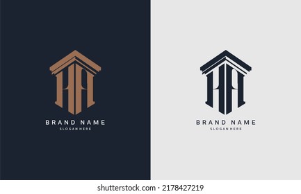 initials HA logo with pillar element. Best for law firm company, legal, lawyer vector monogram design.
