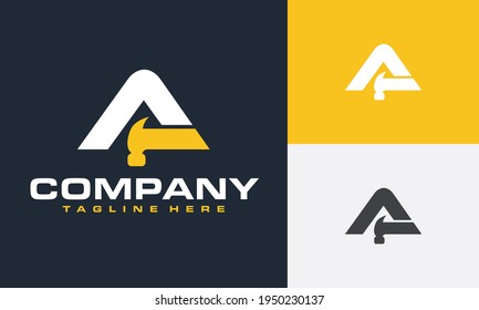 the initials A hammer logo	
