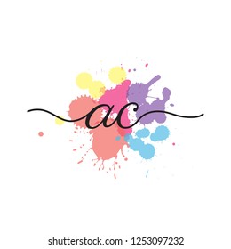 initials handwriting letters vector logo with colorful splash background