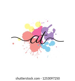 initials handwriting letters vector logo with colorful splash background