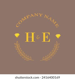 Initials HE letter monogram diamond gold company luxury