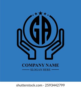  initials held within hands, symbolizing trust and protection. The circle represents unity, while stars highlight excellence and ambition.