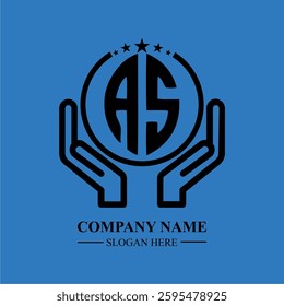 AS initials held within hands, symbolizing trust and protection. The circle represents unity, while stars highlight excellence and ambition.