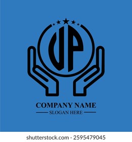 UP initials held within hands, symbolizing trust and protection. The circle represents unity, while stars highlight excellence and ambition.