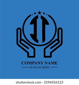 IT initials held within hands, symbolizing trust and protection. The circle represents unity, while stars highlight excellence and ambition.