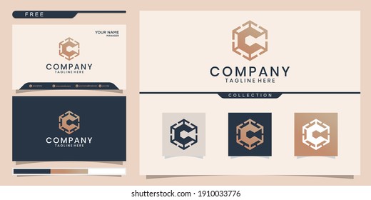 Initials hexagon design element with business card template