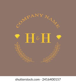 Iniciales Letra HH monograma empresa de oro diamantífero lujo