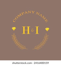 Iniciales carta HI monograma empresa de oro diamante de lujo