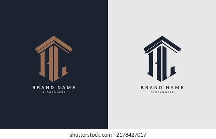 initials HL logo with pillar element. Best for law firm company, legal, lawyer vector monogram design.