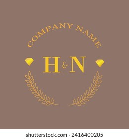 Iniciales carta HN monograma empresa de oro diamante lujo