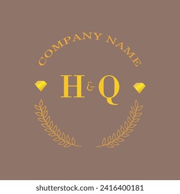 Iniciales carta HQ monograma empresa de oro diamante de lujo