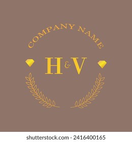 Initials HV letter monogram diamond gold company luxury