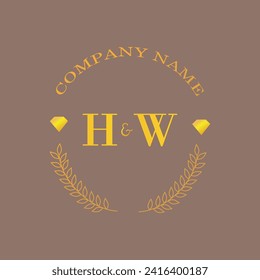 Iniciales carta HW monograma empresa de oro diamante de lujo