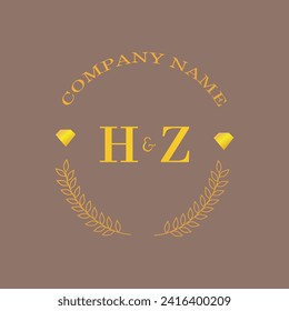 Iniciales Carta HZ monograma empresa de oro diamante de lujo