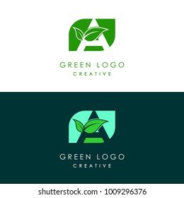 initials A icon logo design, nature green leaf symbol 