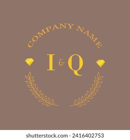 Iniciales carta IQ monograma empresa de oro de diamantes lujo