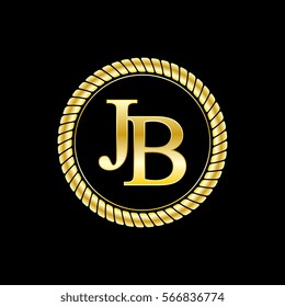 initials j and b logo luxurious golden letters with gold rope