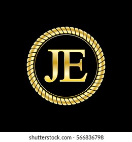 initials j and e logo luxurious golden letters with gold rope