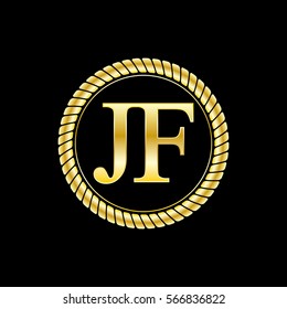 initials j and f logo luxurious golden letters with gold rope