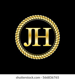 initials j and h logo luxurious golden letters with gold rope