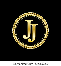 initials j and j logo luxurious golden letters with gold rope