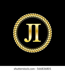 initials j and i logo luxurious golden letters with gold rope
