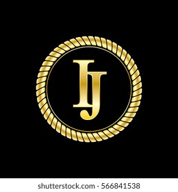 initials i and j logo luxurious golden letters with gold rope