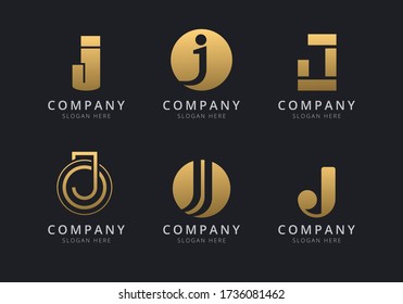 Iniciales plantilla de logotipo J con un color de estilo dorado para la empresa