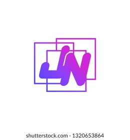 The initials J  and N colored gradient combination of blue and pink. JN vector design logo