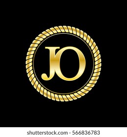 initials j and o logo luxurious golden letters with gold rope