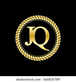 initials j and q logo luxurious golden letters with gold rope