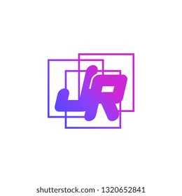 The initials J  and R colored gradient combination of blue and pink. JR vector design logo