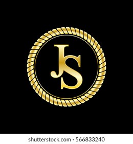 initials j and s logo luxurious golden letters with gold rope