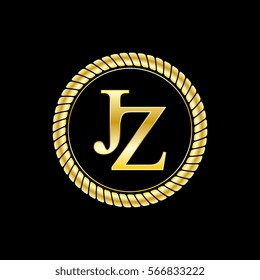 initials j and z logo luxurious golden letters with gold rope