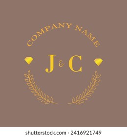 Iniciales carta JC monograma empresa de oro diamante lujo