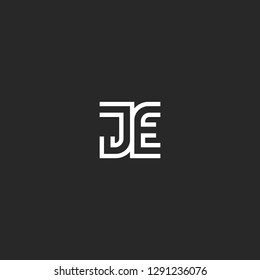 Initials of JE or EJ letters creative logo monogram, combination J and E letters, linear design with double parallel lines, emblem for wedding card or business cards