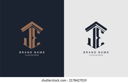 initials JE logo with pillar element. Best for law firm company, legal, lawyer vector monogram design.